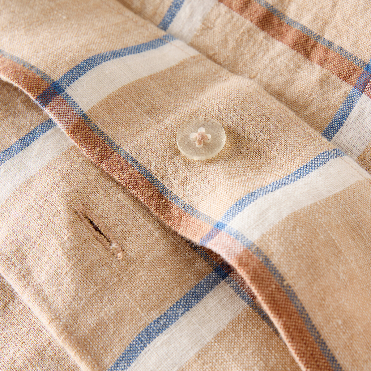 Funda nórdica de lino lavado, de cuadros, DANAHEL beige/caramelo, LA REDOUTE INTERIEURS