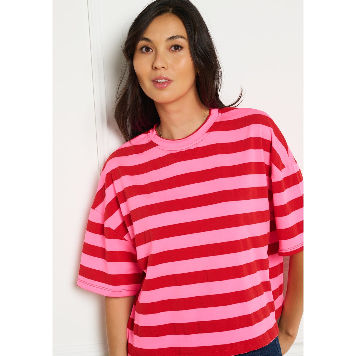 T-shirt coupe ample à rayures rouge, LOLALIZA