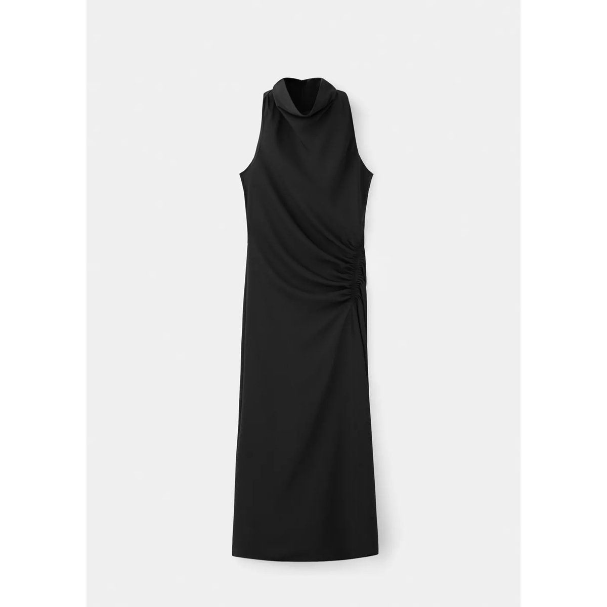 Robe froncée avec col drapé noir, MANGO