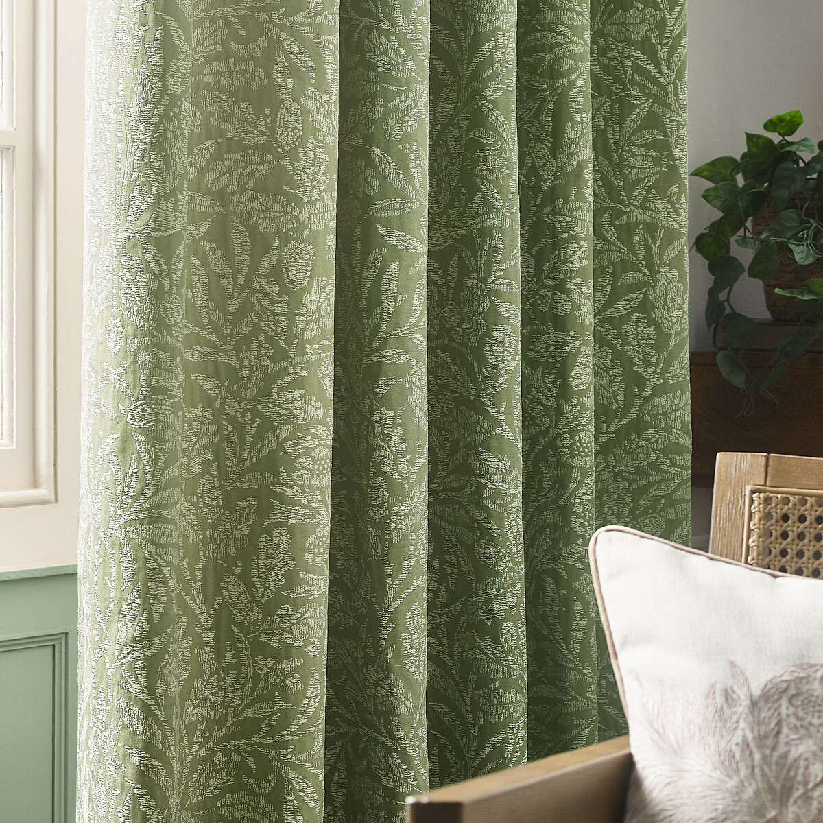 Acorn Tonal Jacquard Pencil Pleat Curtains sage, MORRIS & CO.