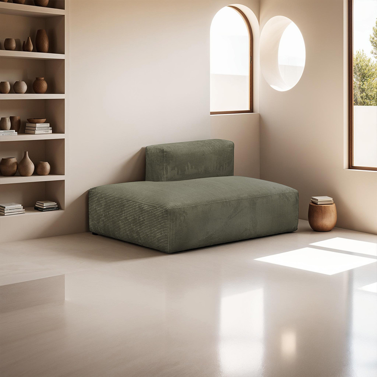 Module d'angle ouvert à gauche 2 places en velours côtelé - MODULO vert kaki, HOMIFAB