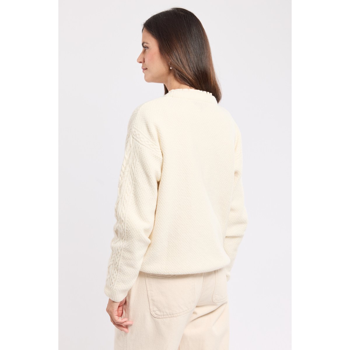 Pull à torsades en laine nature, ARMOR-LUX