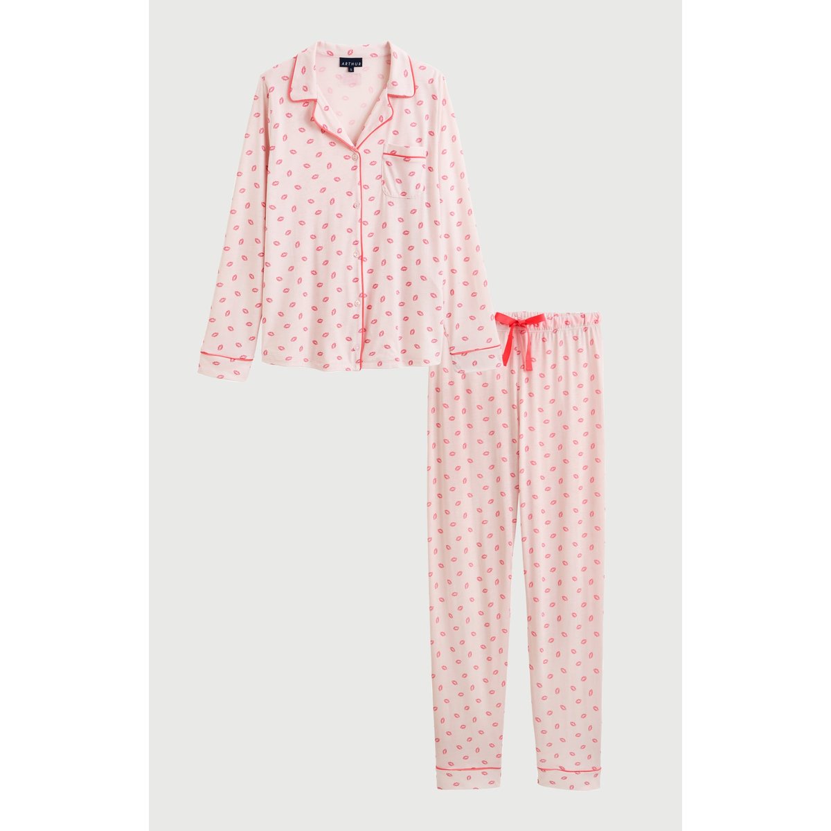 Pyjama boutonné en lyocell imprimé Kiss nude, ARTHUR