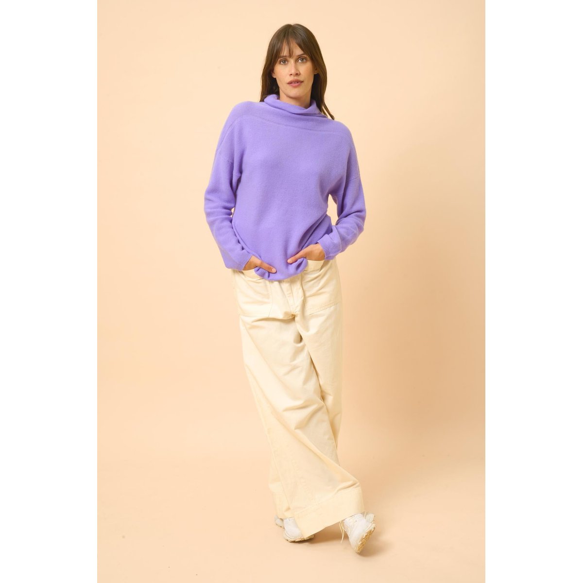 Pull Col Roulé Lavande Blantyre violet, JUST CASHMERE