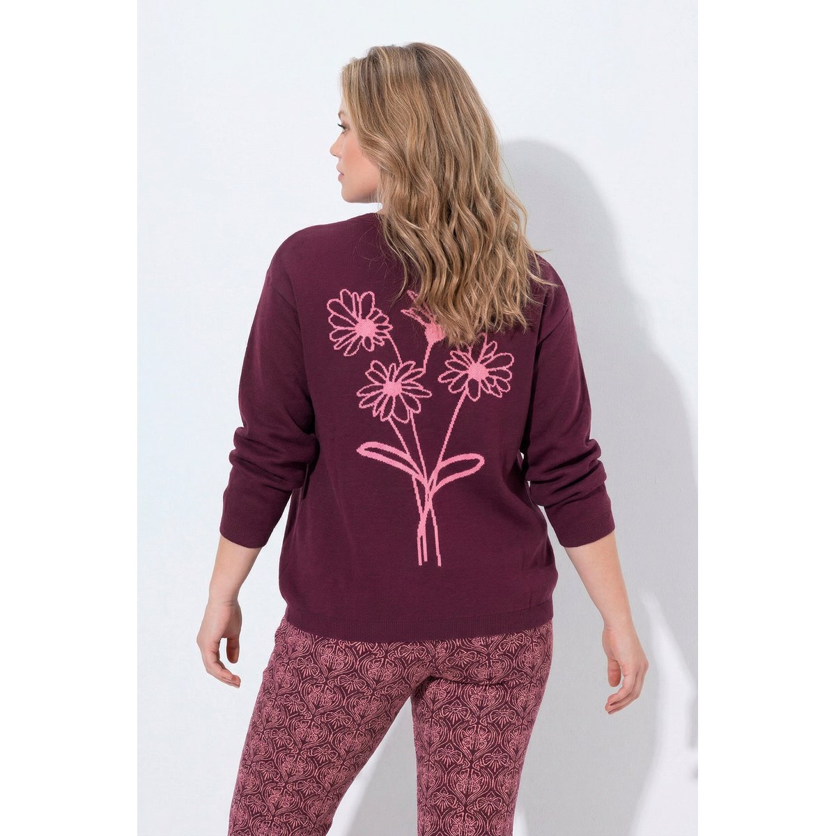 Cardigan, motif dans le dos bordeaux, ULLA POPKEN