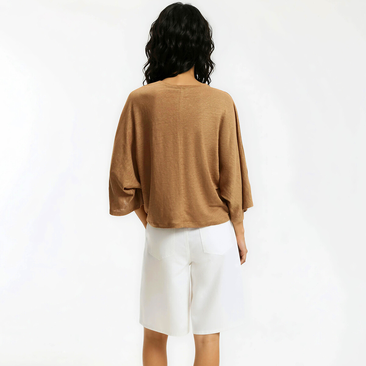 Linen Crew Neck Wide Sleeve T-Shirt hazel brown, LA REDOUTE COLLECTIONS
