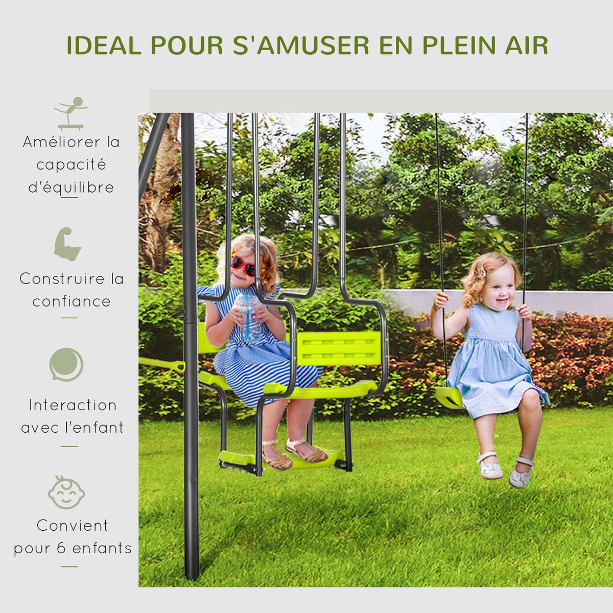 Balançoire pour enfants Acier Vert vert, OUTSUNNY
