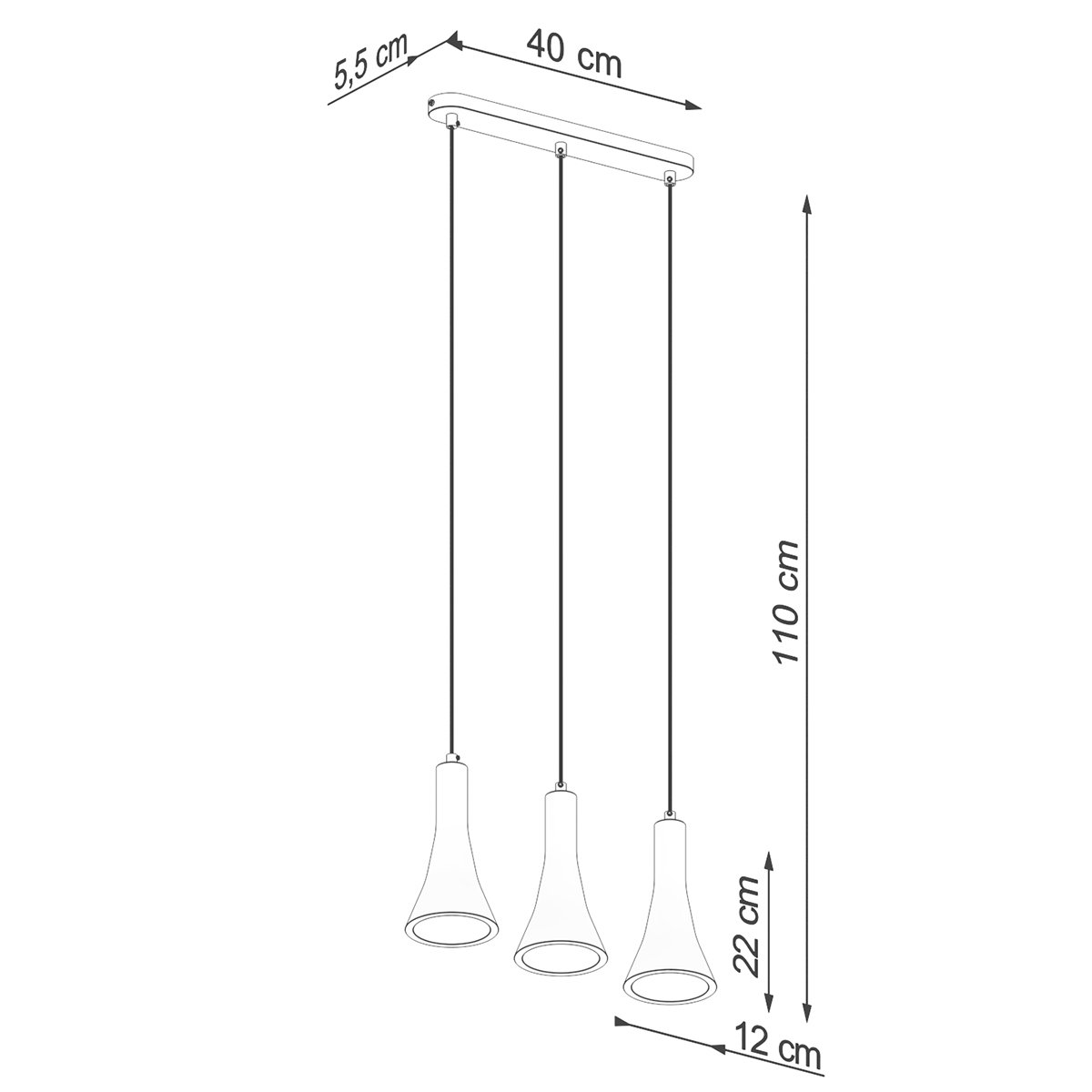 Suspension Béton Gris E14 3 Rea Line gris, EDEN