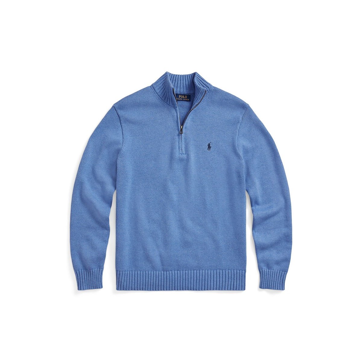 Pull demi-zippé en coton bleu royal, POLO RALPH LAUREN