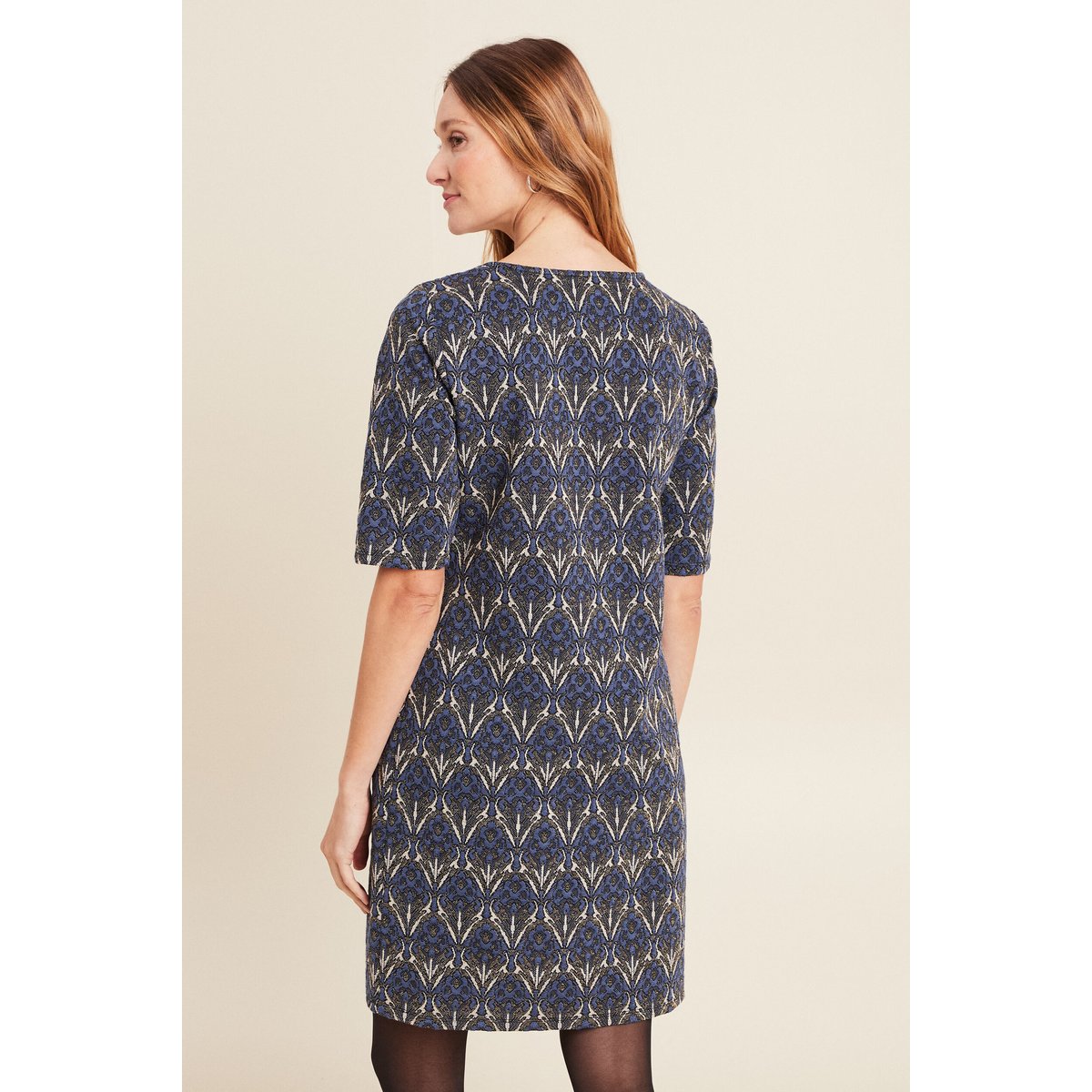 Robe droite manches 3/4 bleu, BREAL