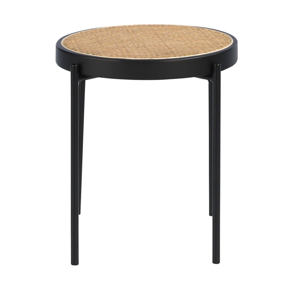 Table d'angle ronde en rotin, bois et acier naturel | noir, ANGEL CERDA
