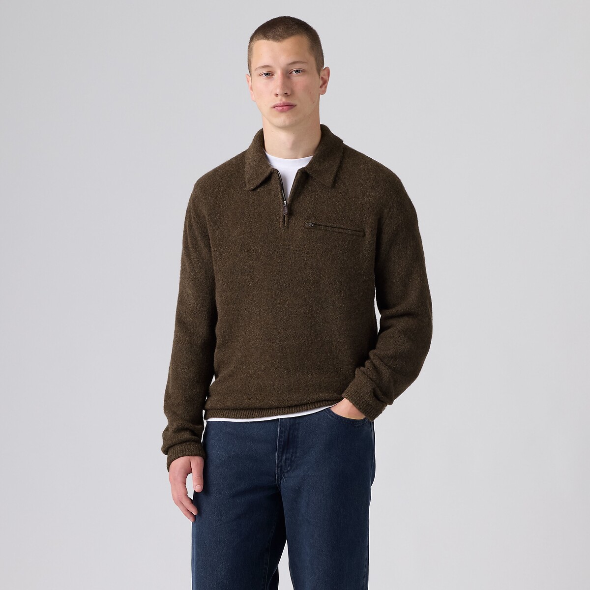 Pull col polo, demi-zippé, BOULDER marron, LEVI'S