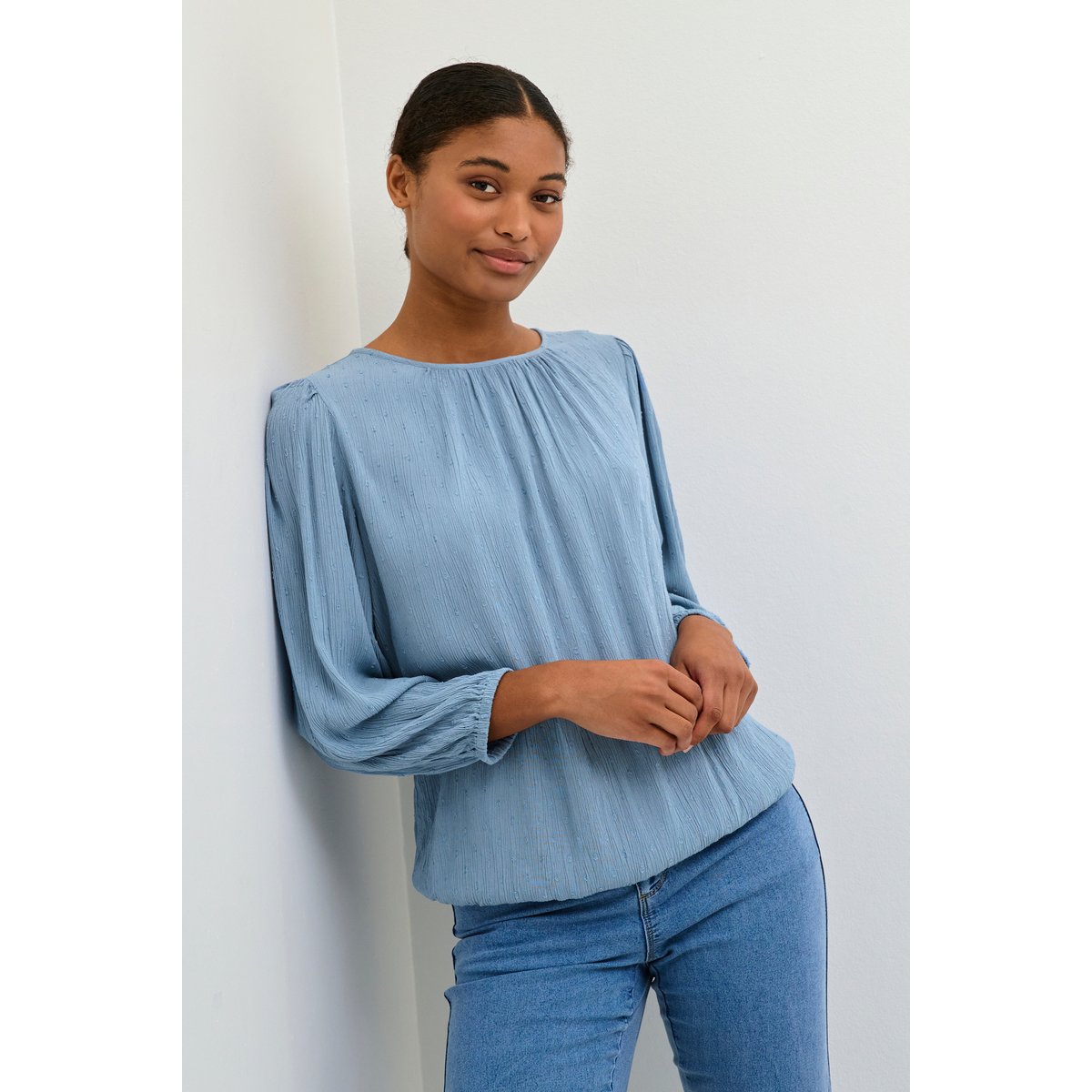 Blouse à manches longues bleu faded denim, KAFFE
