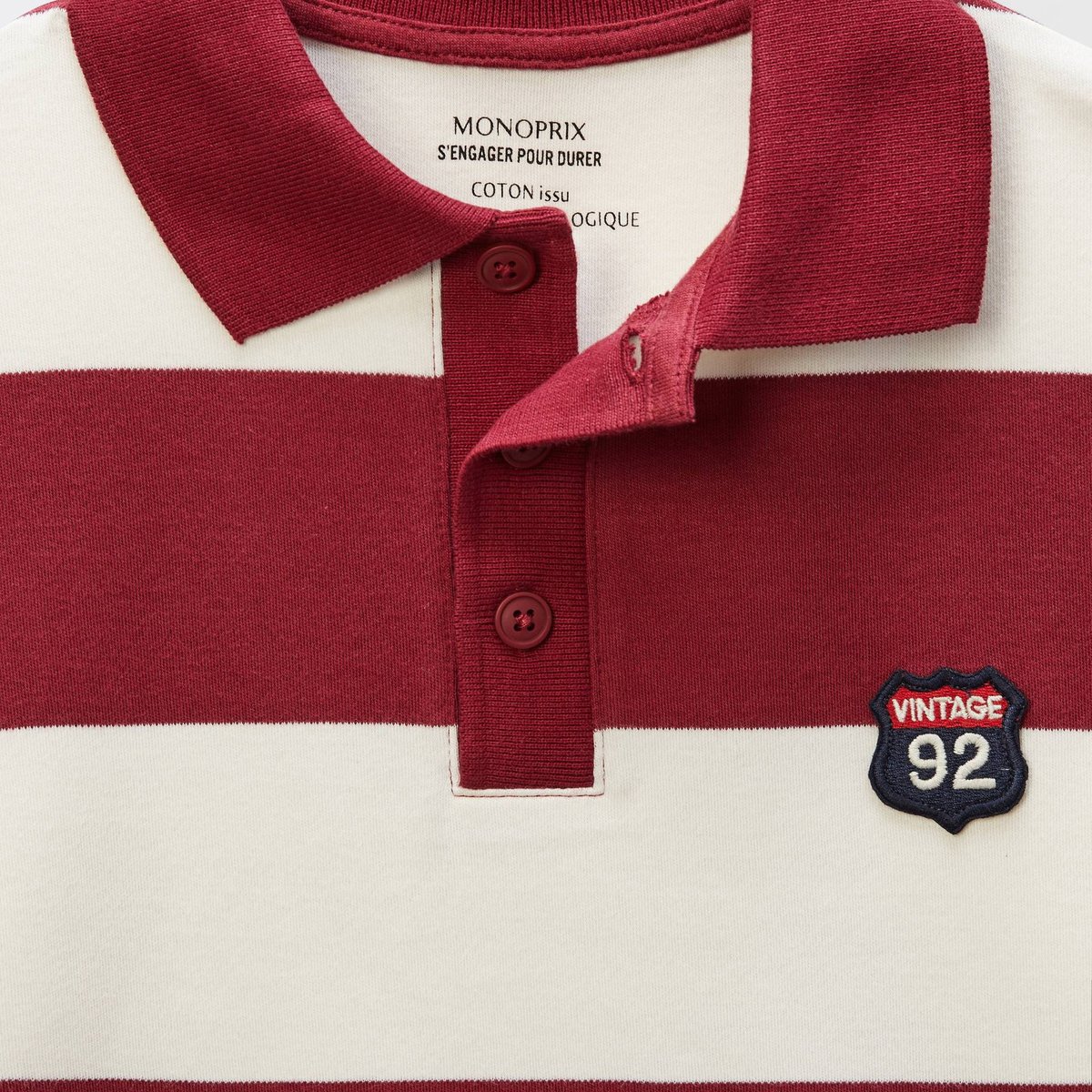 Polo manches longues rayé contenant du coton BIO GOTS bordeaux, MONOPRIX