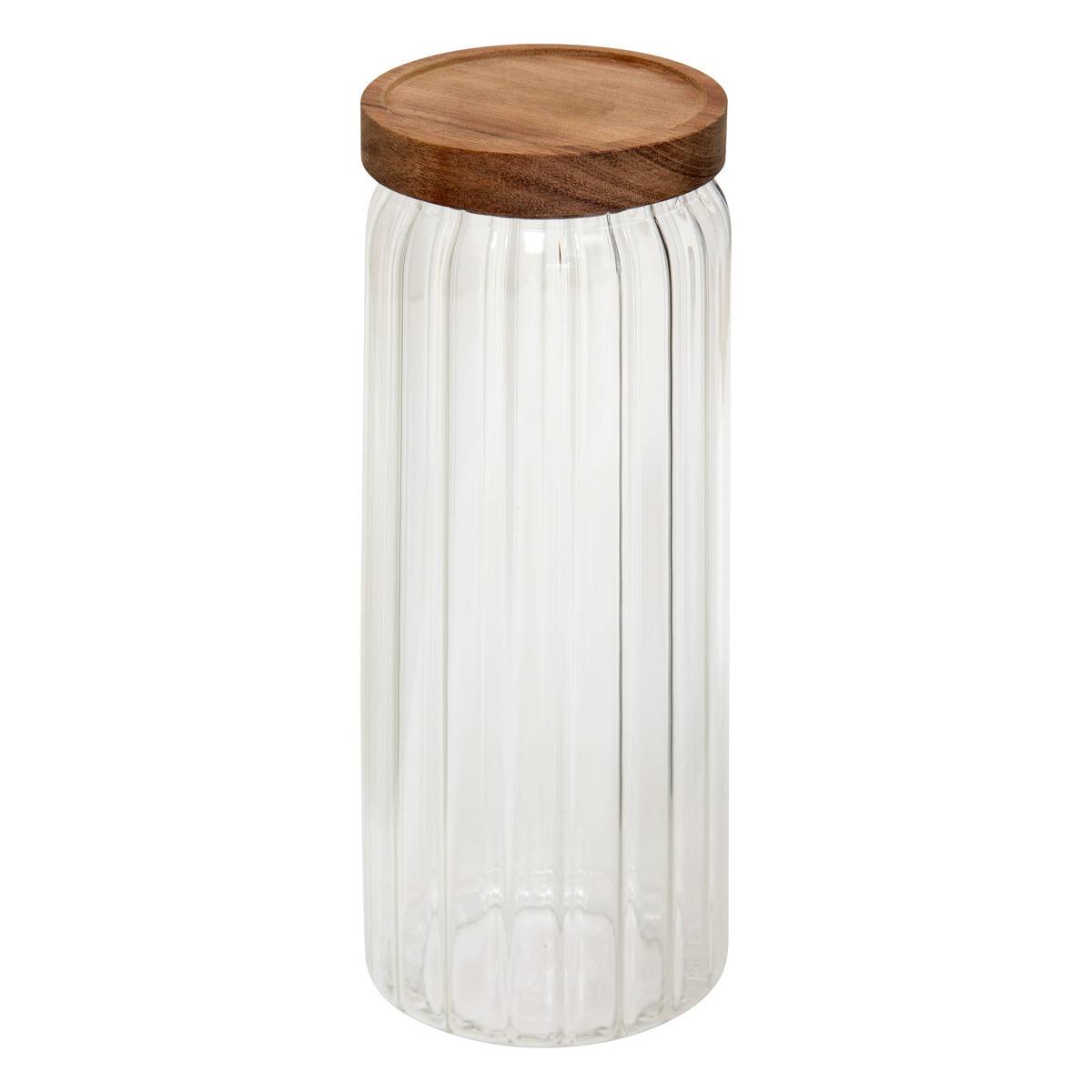 Bocal cuisine en verre borosilicate strié couvercle acacia 1.4L HARMONY transparent, 5FIVE SIMPLY SMART