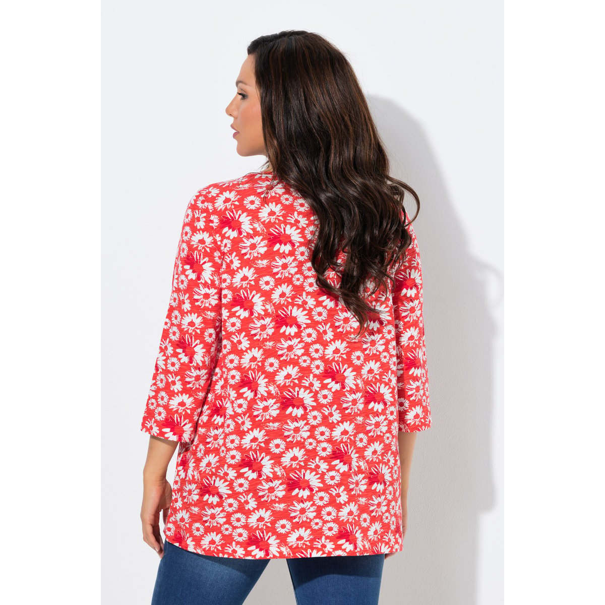T-shirt motif floral corail, ULLA POPKEN