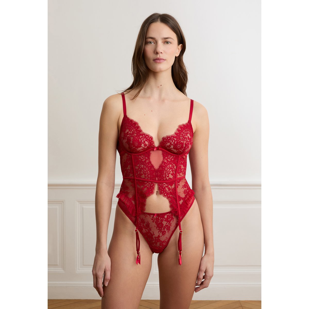 Guêpière en dentelle INFINI rouge, ETAM