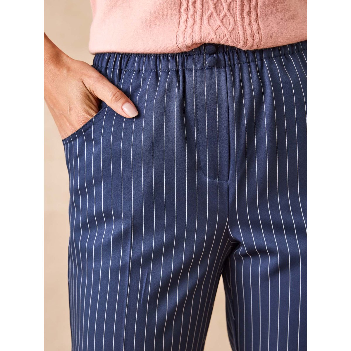 Pantalon femme entièrement élastiqué marine rayé, DAXON