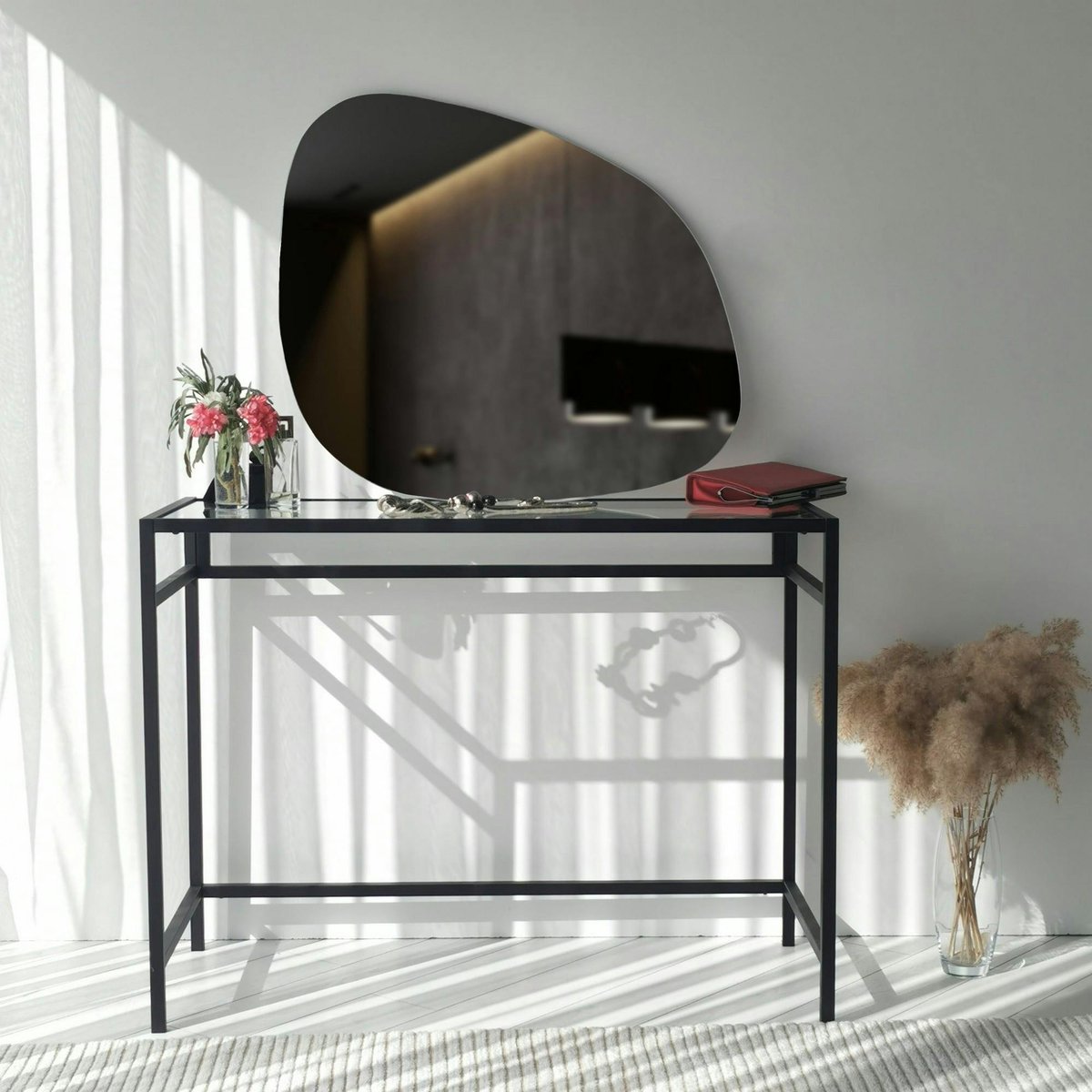 Miroir mural organique forme galet 90 cm - style design CODY argenté, PIER IMPORT