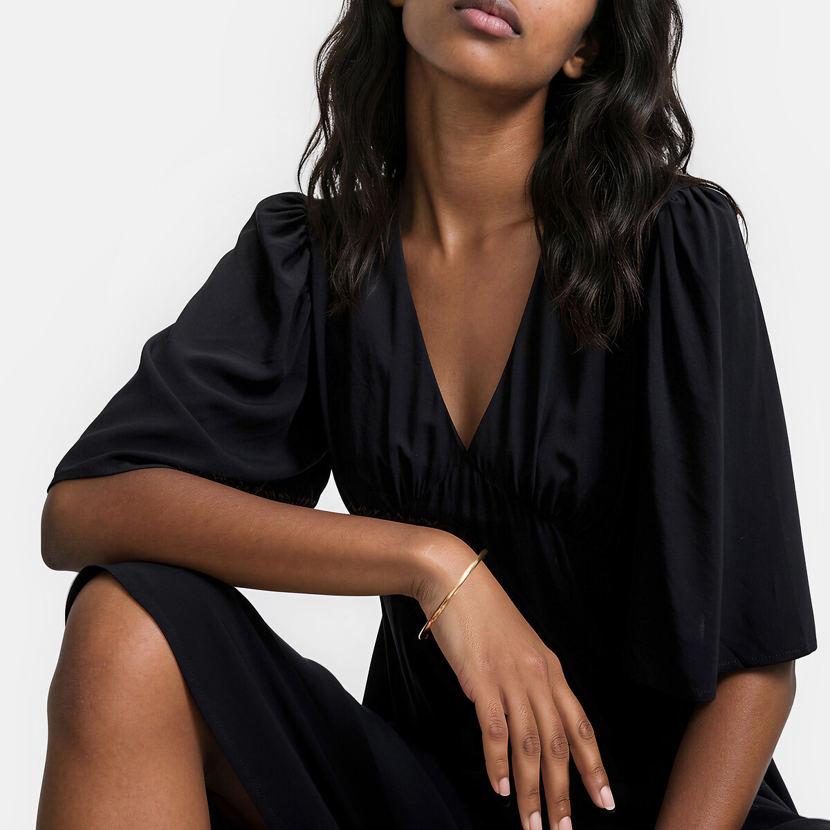 Short Butterfly Sleeve V-Neck Maxi Dress black, LA REDOUTE COLLECTIONS