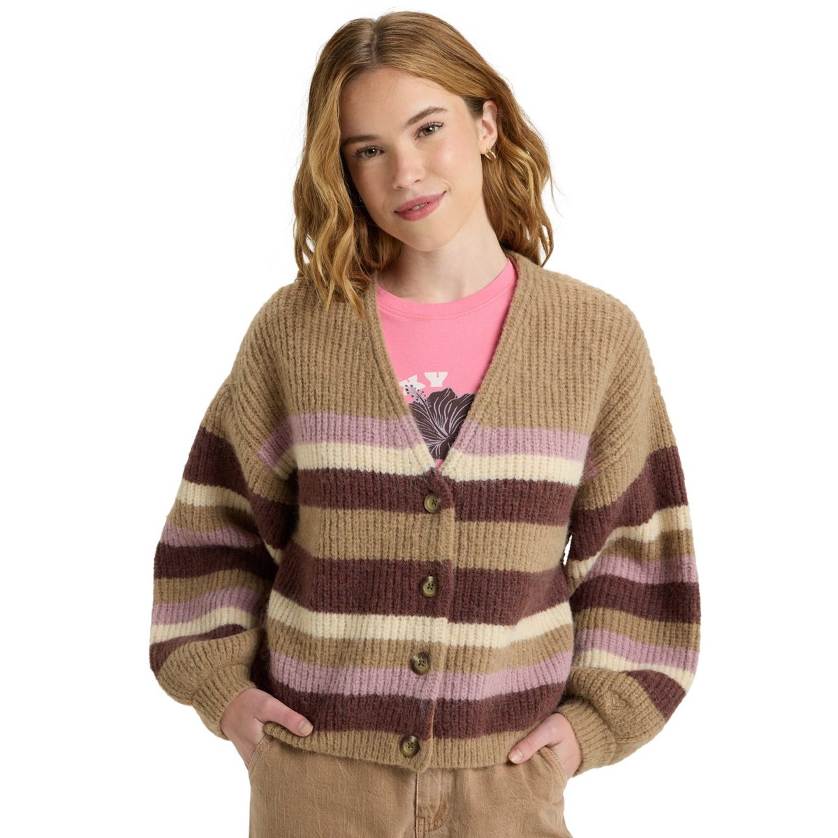 Cardigan MARBLE TILES STRIPE. marron woodsmoke, ROXY