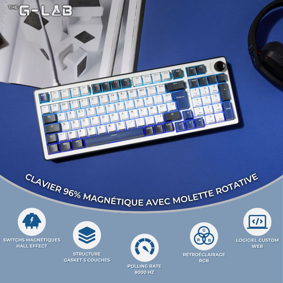 Clavier gamer KEYZ ELITE 400 HE BW Magnetique couleur unique, THE G-LAB