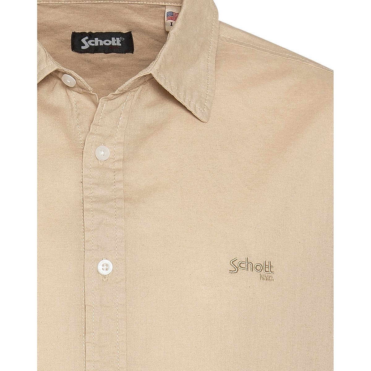 Chemise coton/lin à manches courtes beige, SCHOTT