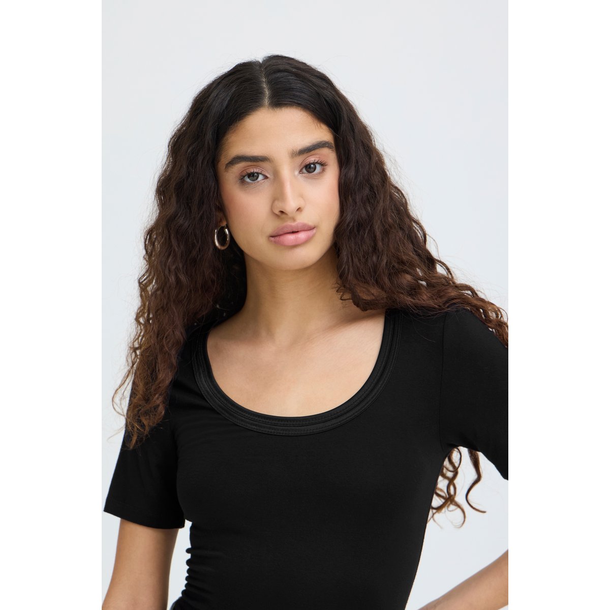 T-shirt manches courtes, coupe slim, col rond noir, ICHI