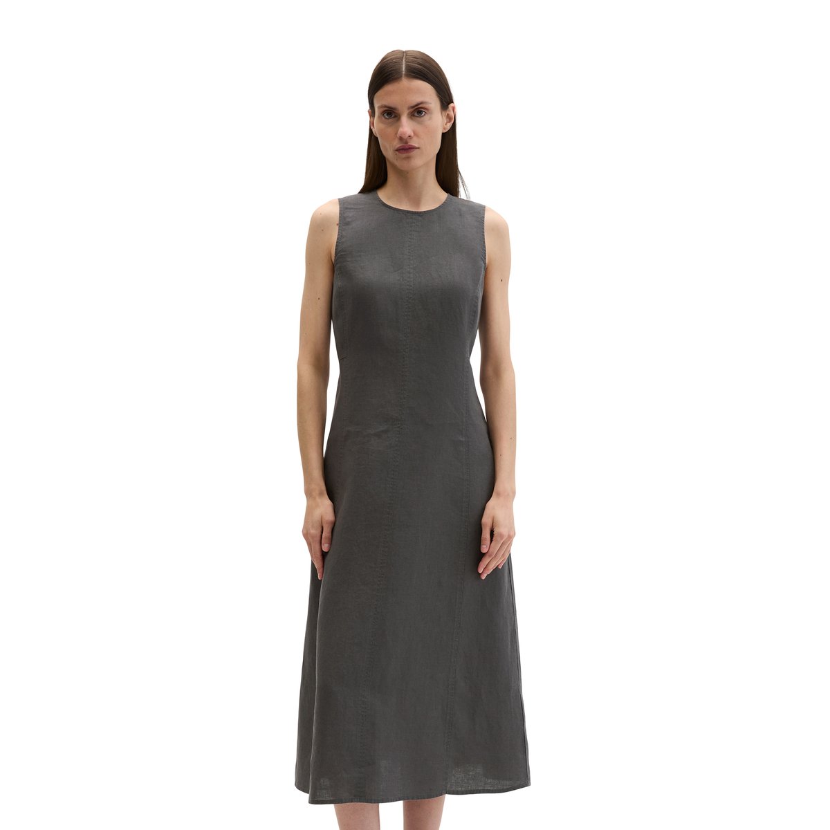 Robe en lin shaped avec fermeture éclair sans couture gris foncé, MARC O'POLO