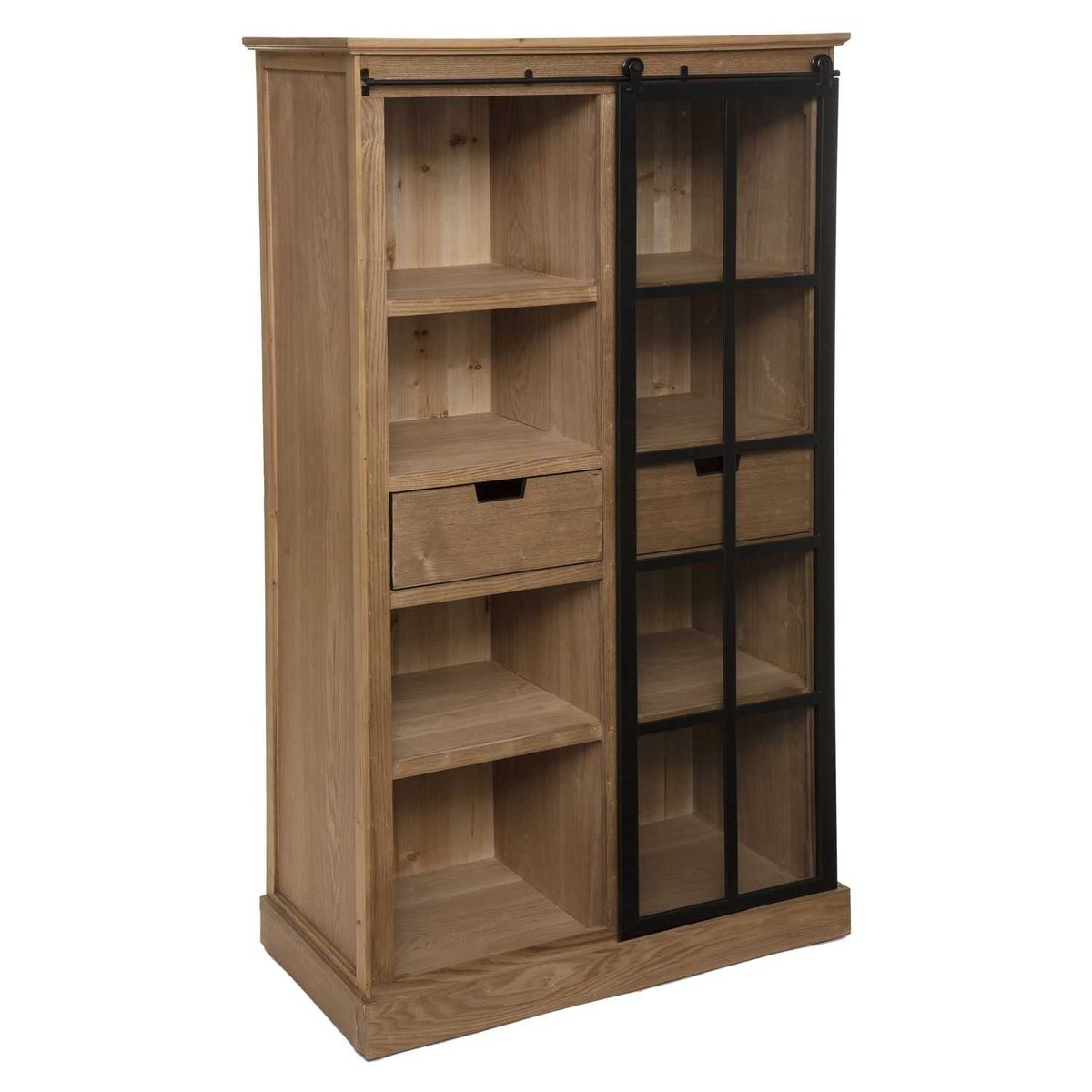 Bibliothèque 1 tiroir et 1 porte coulissante DANIK marron, ATMOSPHERA