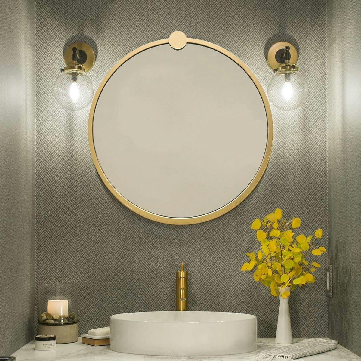Miroir de salle de bains doré Ø60 cm - style moderne CODY doré, PIER IMPORT