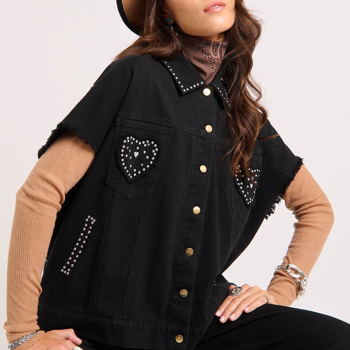 Veste sans manches à motifs perles ROWEN noir, WILD