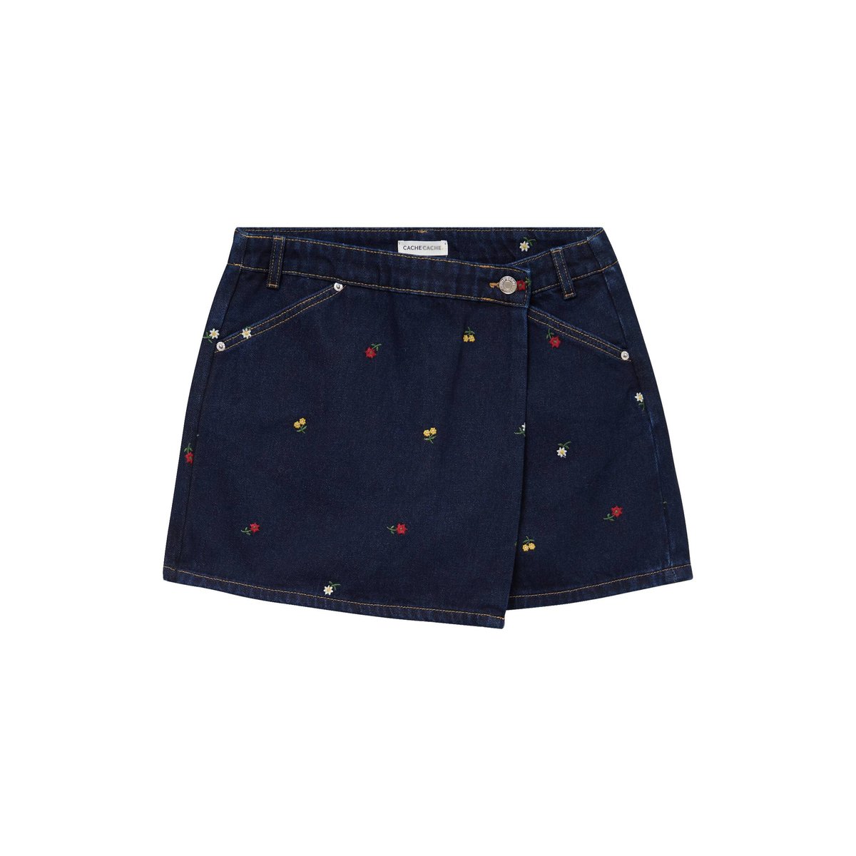 Jupe-short trapèze en jean bleu marine, CACHE CACHE