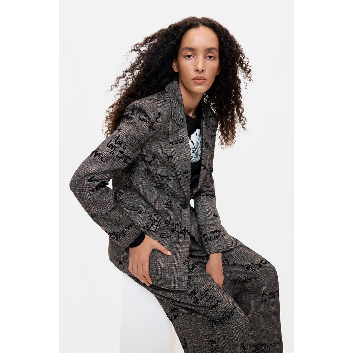 Veste croisée à carreaux lettering noir, DESIGUAL