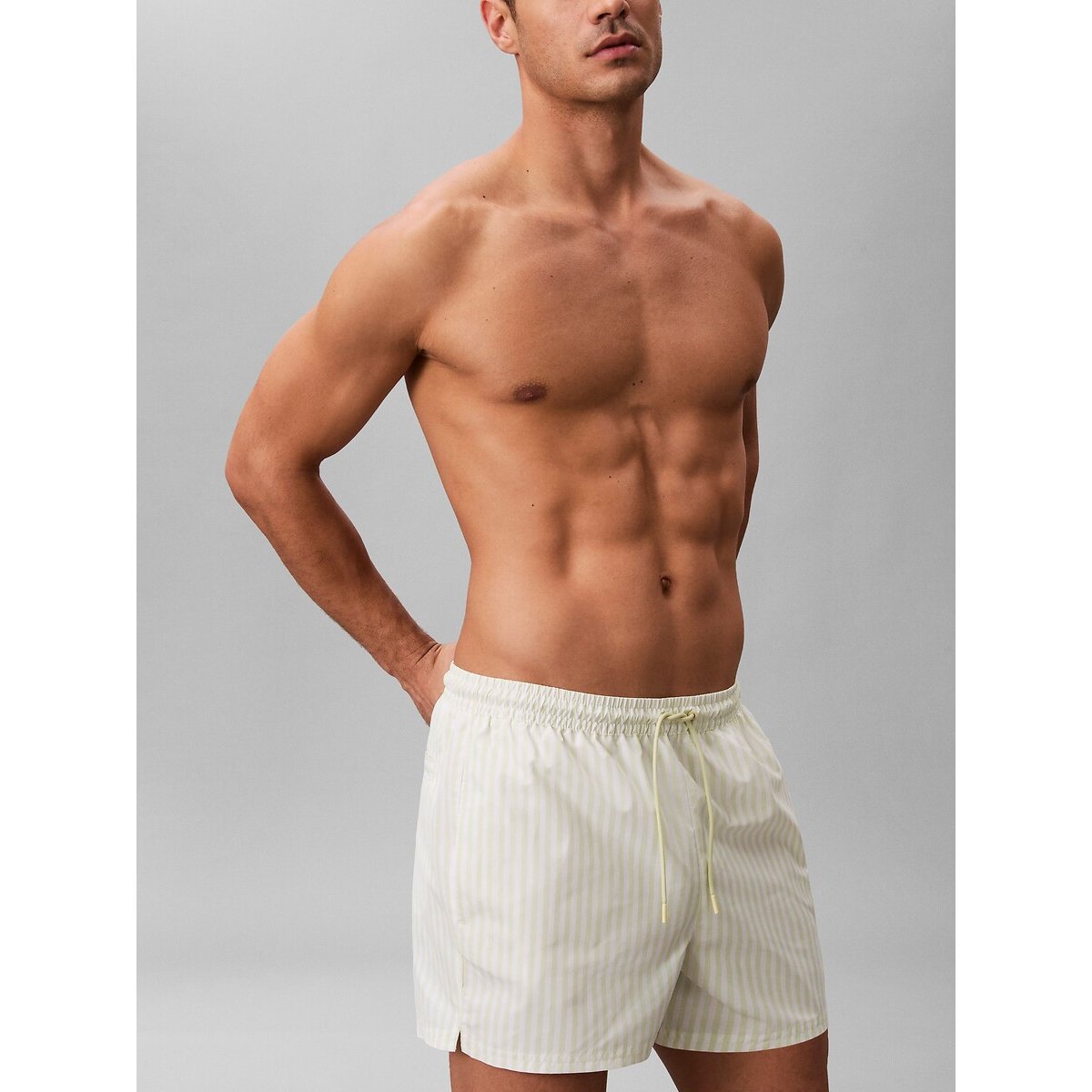Short de bain mi-long rayé jaune, CALVIN KLEIN