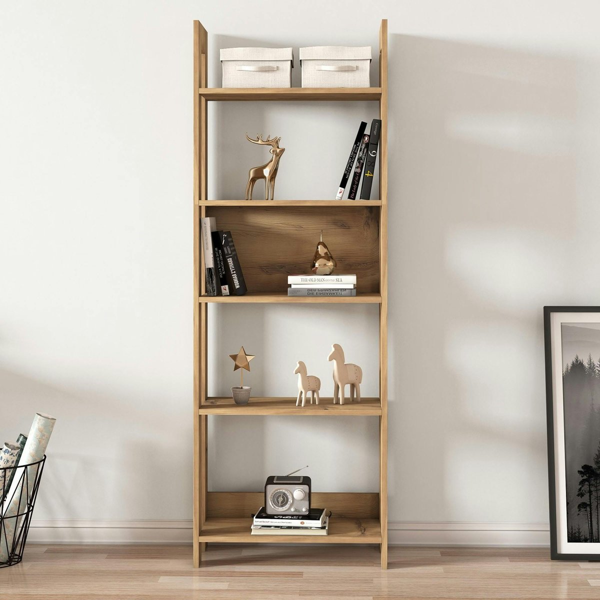 Bibliothèque étagère effet bois avec niche ouverte MARFA bois naturel, PIER IMPORT