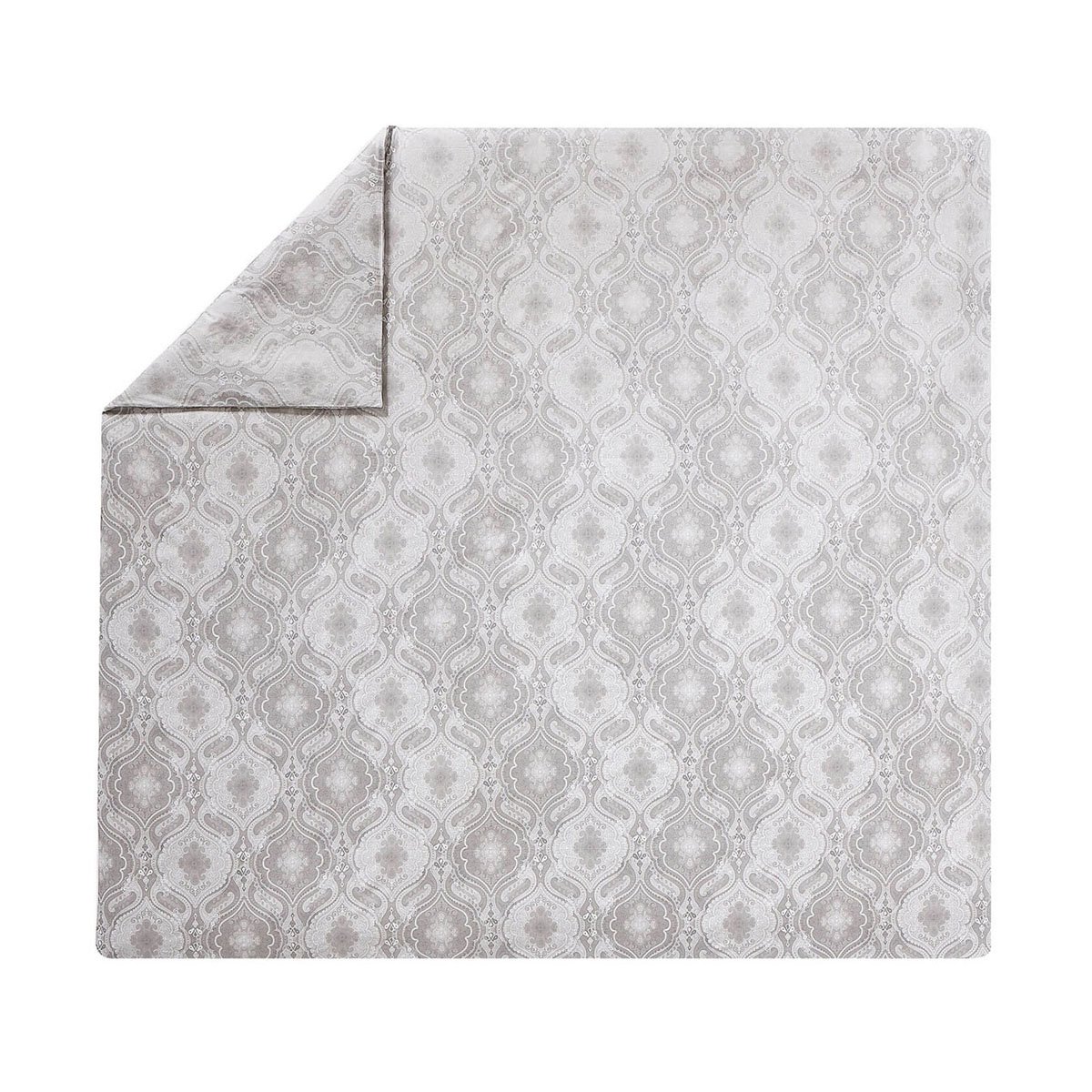 Housse de couette imprimée en satin de coton, NAMASTE gris argent, ALEXANDRE TURPAULT