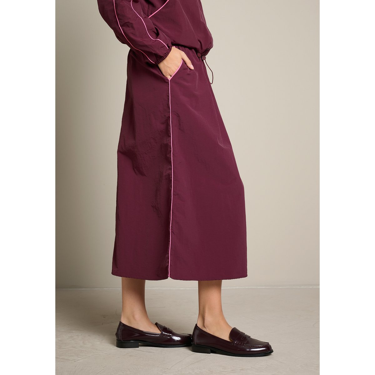 Jupe midi parachute bordeau wine, LOLALIZA