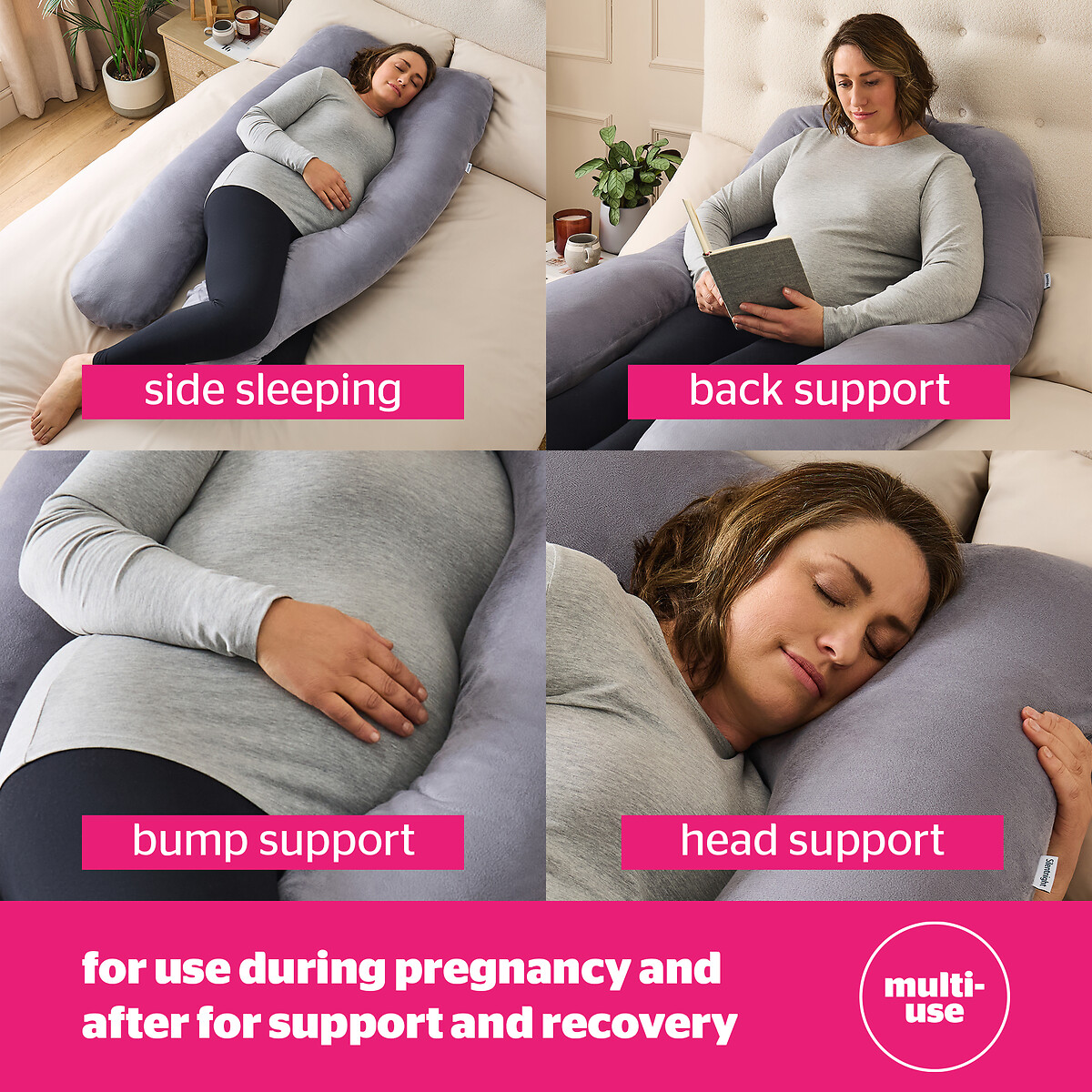 U Shaped Pregnancy Body Pillow grey, SILENTNIGHT
