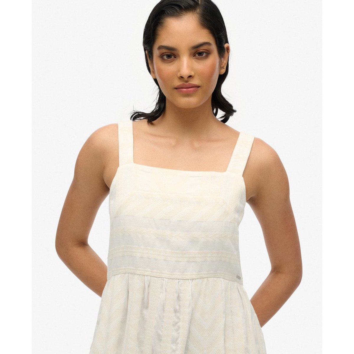 Robe longue à volants Statement écru poudré, SUPERDRY