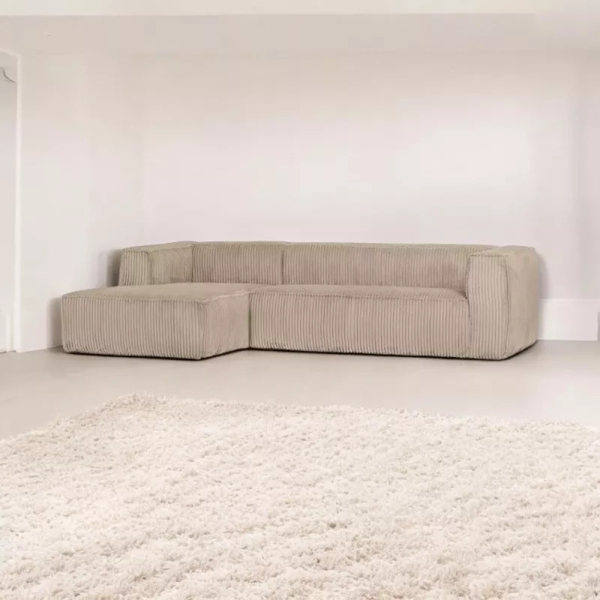 Canapé d'angle gauche en velours cotelé L305 cm - BEAN beige, WOOOD