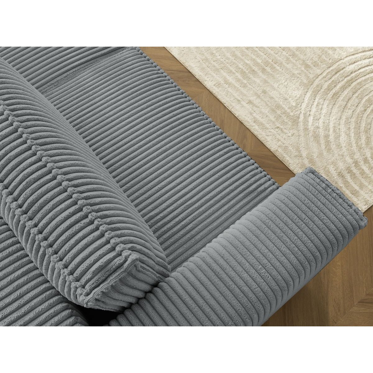 Canapé droit convertible 4 places en gros côtelé doux avec pouf, CHELSEA gris foncé, BOBOCHIC