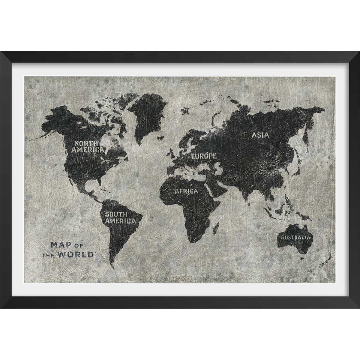 Affiche Carte du monde punky affiche + cadre en bois - noir, HEXOA