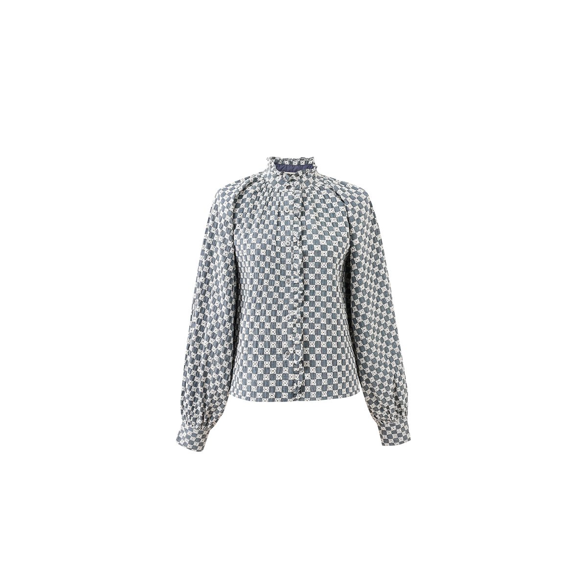 Chemise en coton col roulé ZINNIA bleu jean, FRNCH