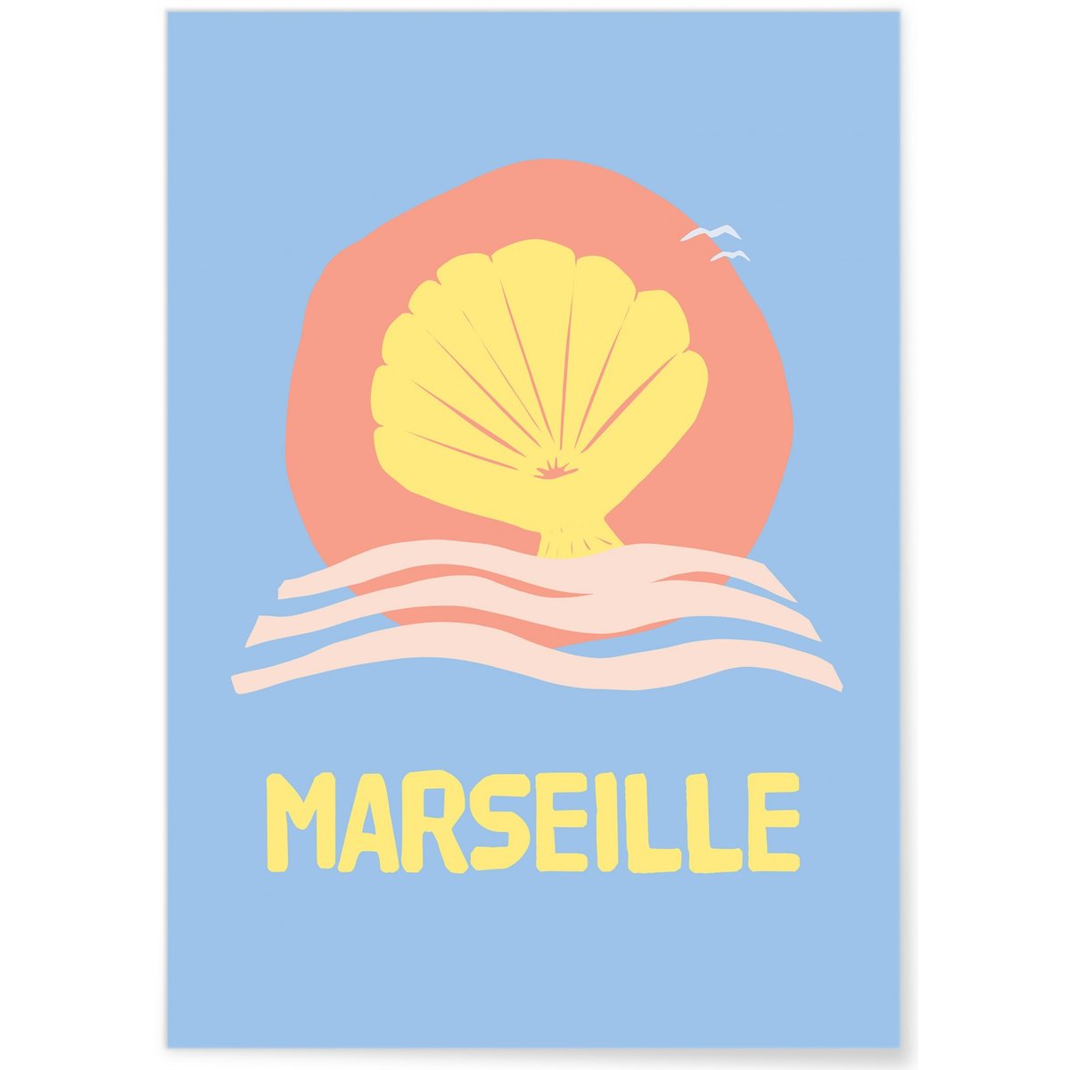 Affiche ville Minimaliste Marseille blanc, L'AFFICHERIE