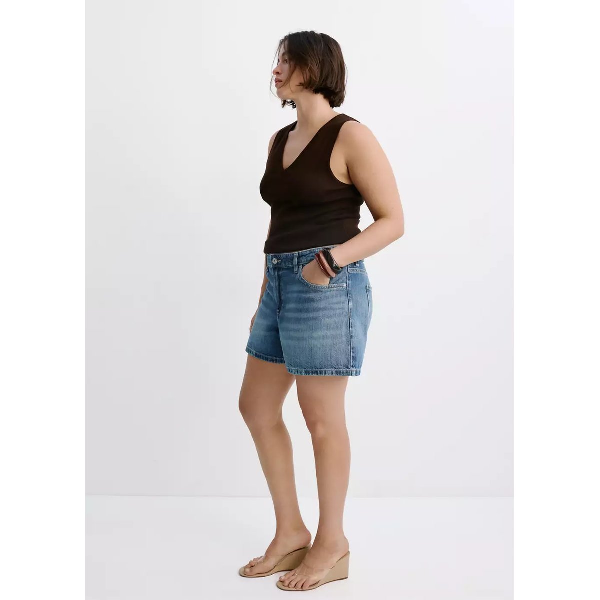 Short en jean droit bleu moyen, MANGO