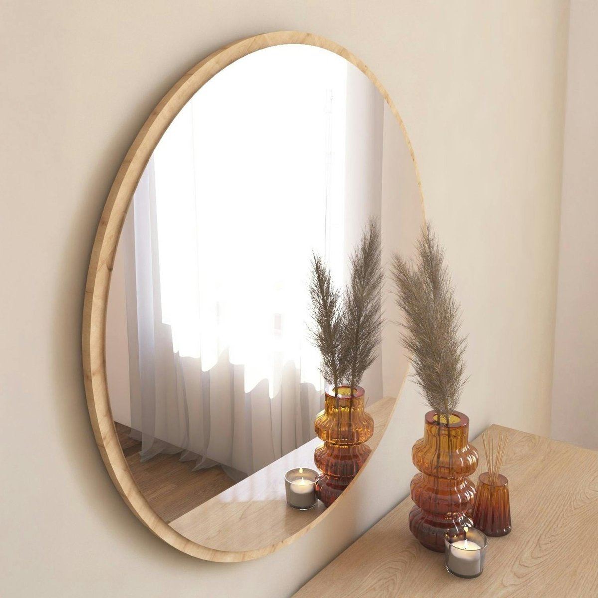 Miroir rond 60 cm CODY chêne, PIER IMPORT