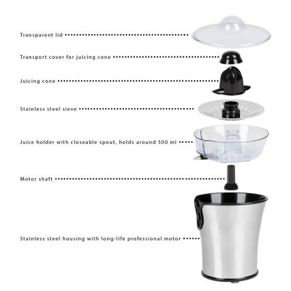 Espremedor de citrinos 100W, da Proficook inox, PROFICOOK