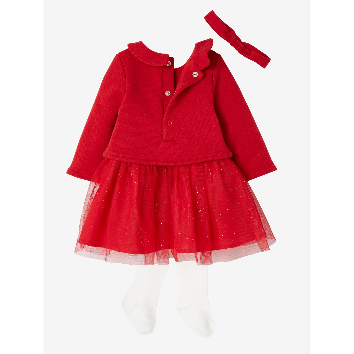 Ensemble Noël bébé : robe, bandeau et collants rouge, VERTBAUDET
