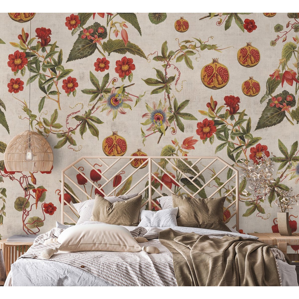 Papier peint panoramique Grenades et Fleurs - intissé 384 x 270 cm multicolore, LE PAPIERS DE NINON